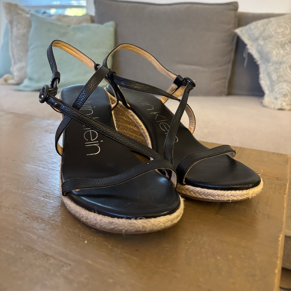 Calvin Klein Black Espadrille Sandals Heeled woven Women’s Size 8M